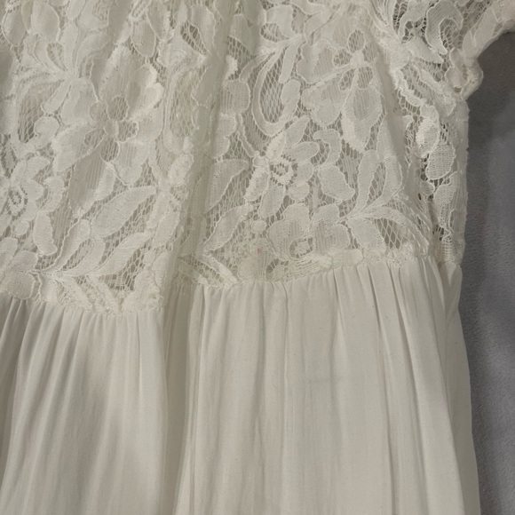Boho Style Mini Dress | Off White Lace/Solid Pattern | Lined | Shoulder Cutout - Picture 13 of 13